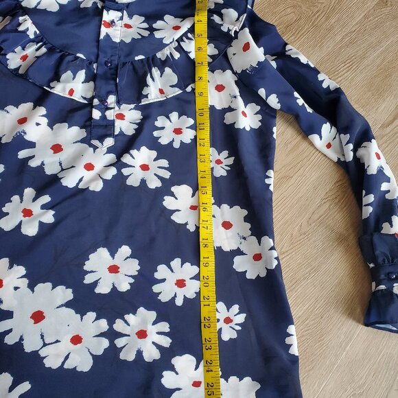 Saint Geraldine Navy Floral Tie-Neck Blouse with Ruffled Collar - Picture 6 of 10